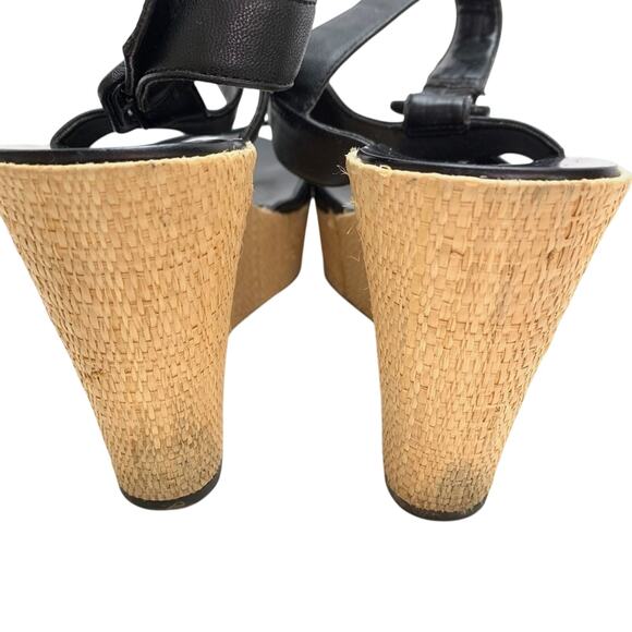 J Crew Womens Open Toe Black Wedge Platform Sandals Shoes Heels Slingback sz 6 - Picture 2 of 16